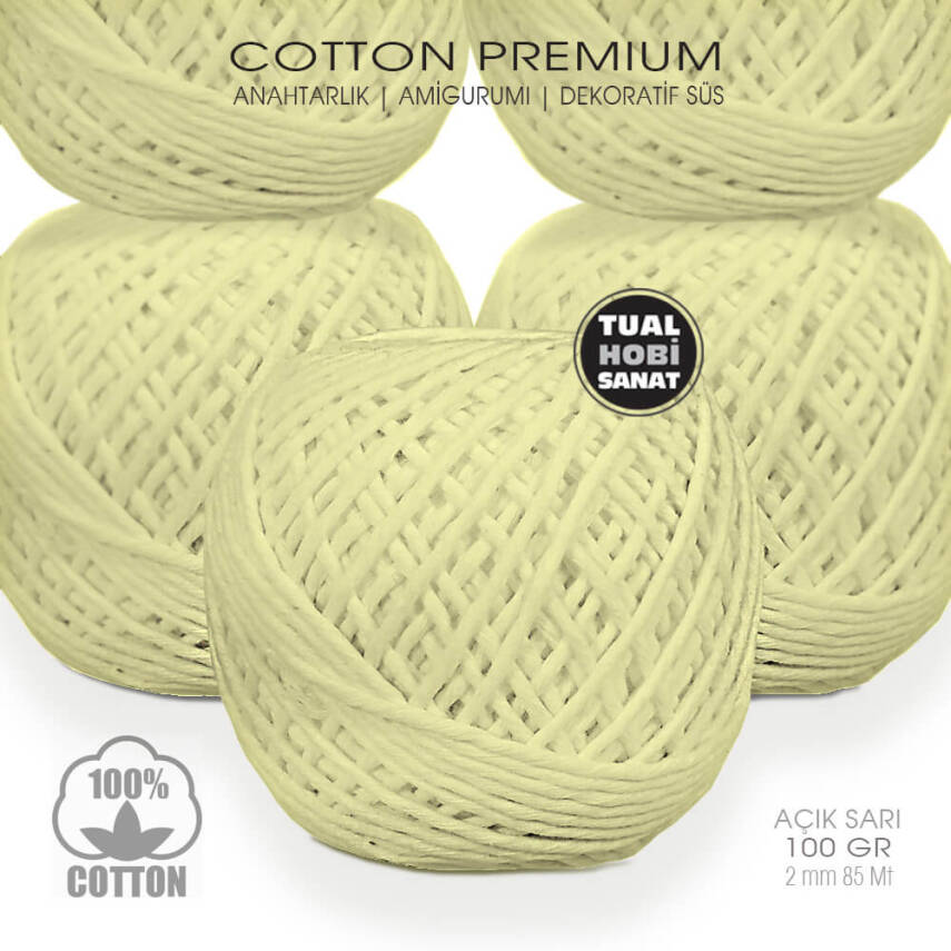 Makrome Anahtarlık Amigurumi Örgü İpi Açık Sarı Pamuk 2 mm 100 gr - 1