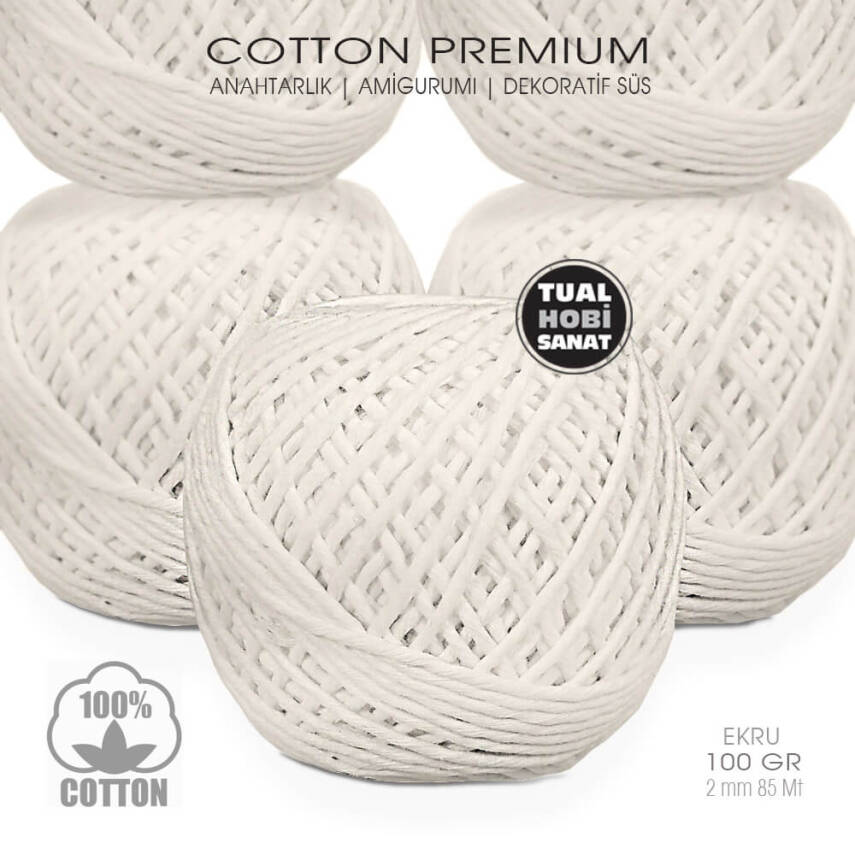 Makrome Anahtarlık Amigurumi Örgü İpi Ekru Pamuk 2 mm 100 gr - 1