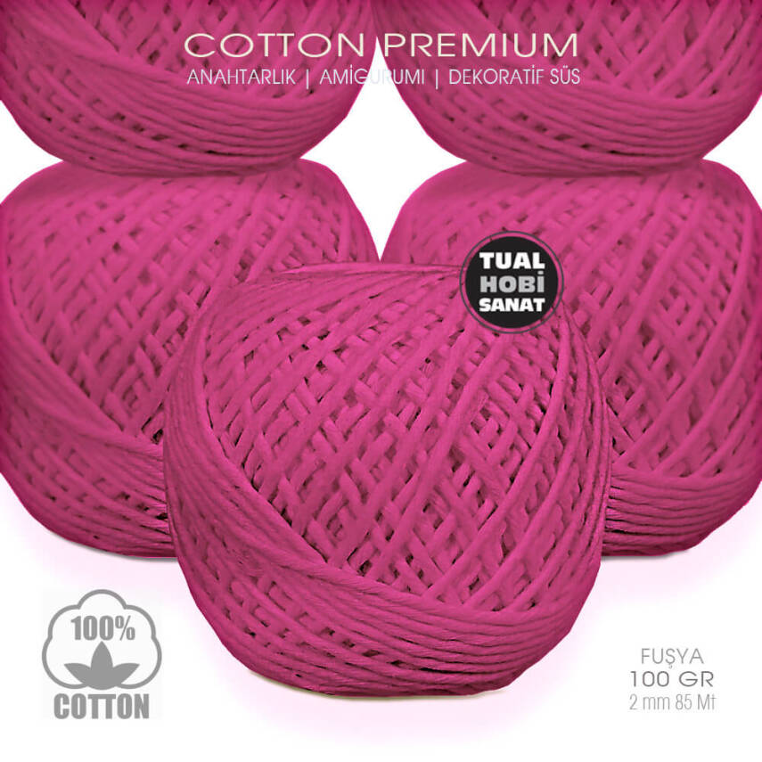 Makrome Anahtarlık Amigurumi Örgü İpi Fuşya Pamuk 2 mm 100 gr - 1