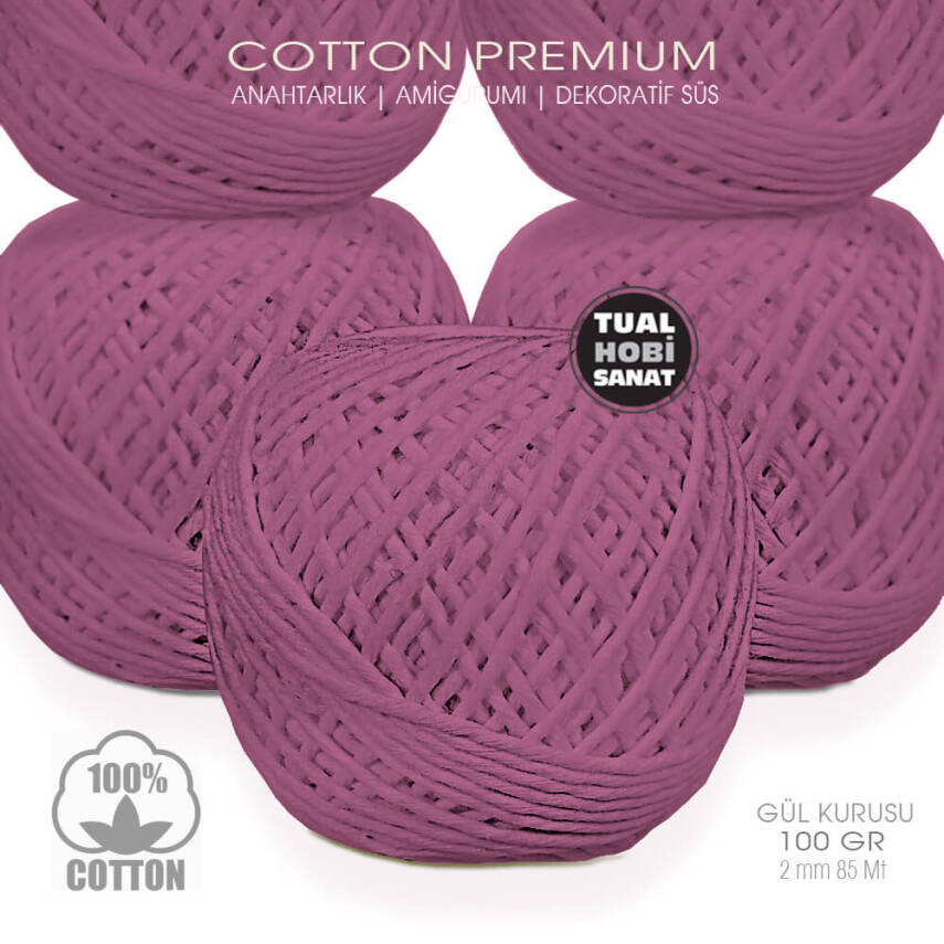 Makrome Anahtarlık Amigurumi Örgü İpi Gül Kurusu Pamuk 2 mm 100 gr - 1