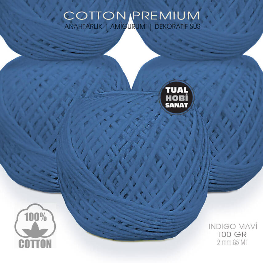 Makrome Anahtarlık Amigurumi Örgü İpi Indigo Mavi Pamuk 2 mm 100 gr - 1