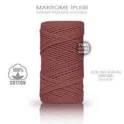 Makrome İpi Pamuk 3 Bükümlü Açık Gül Kurusu 3 mm 250 gr - Tual Hobi Sanat