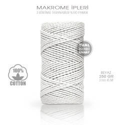 Makrome İpi Pamuk 3 Bükümlü Beyaz 3 mm 250 gr - Tual Hobi Sanat