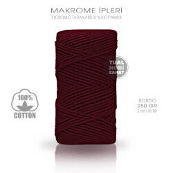 Makrome İpi Pamuk 3 Bükümlü Bordo 3 mm 250 gr - Tual Hobi Sanat