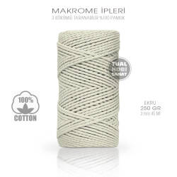 Makrome İpi Pamuk 3 Bükümlü Ekru 3 mm 250 gr - Tual Hobi Sanat