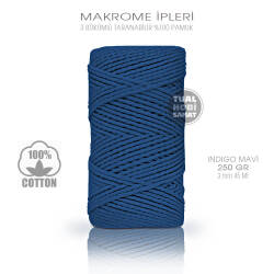 Makrome İpi Pamuk 3 Bükümlü Indigo Mavi 3 mm 250 gr - Tual Hobi Sanat