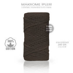 Makrome İpi Pamuk 3 Bükümlü Kahverengi 3 mm 250 gr - Tual Hobi Sanat