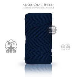 Makrome İpi Pamuk 3 Bükümlü Lacivert 3 mm 250 gr - Tual Hobi Sanat