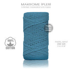 Makrome İpi Pamuk 3 Bükümlü Pastel Mavi 3 mm 250 gr - Tual Hobi Sanat