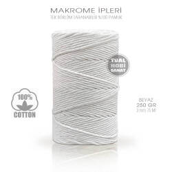 Makrome İpi Pamuk Tek Bükümlü Beyaz 3 mm 250 gr - Tual Hobi Sanat