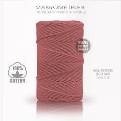 Makrome İpi Pamuk Tek Bükümlü Gül Kurusu 3 mm 250 gr - Tual Hobi Sanat
