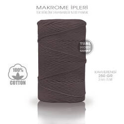 Makrome İpi Pamuk Tek Bükümlü Kahverengi 3 mm 250 gr - Tual Hobi Sanat