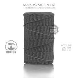 Makrome İpi Pamuk Tek Bükümlü Koyu Gri 3 mm 250 gr - Tual Hobi Sanat