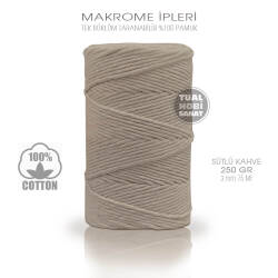 Makrome İpi Pamuk Tek Bükümlü Sütlü Kahve 3 mm 250 gr - Tual Hobi Sanat