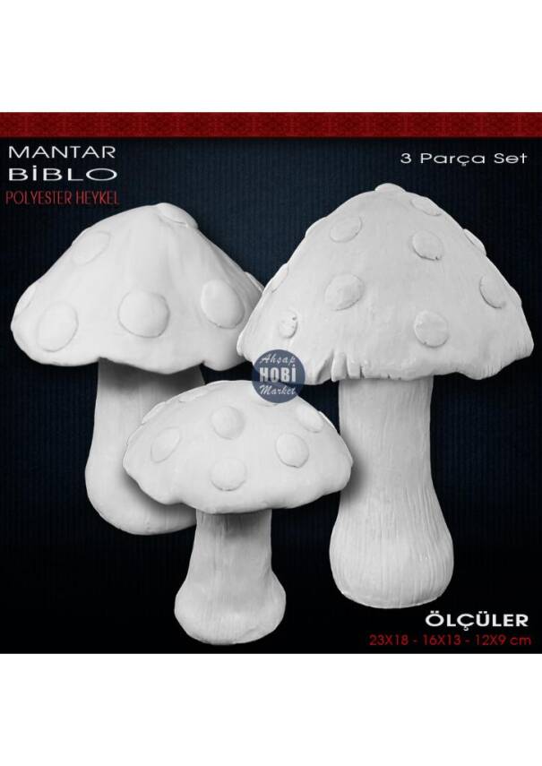 Mantar Biblo Heykel Seti (3 Parça) Ham Polyester - 1