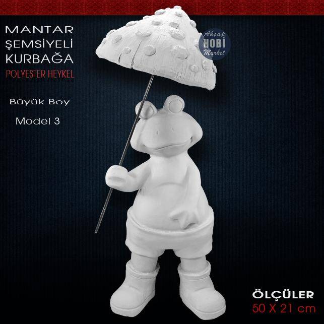 Mantar Şemsiyeli Kurbağa Büyük Model 3 (50x21 cm) Ham Polyester - 1