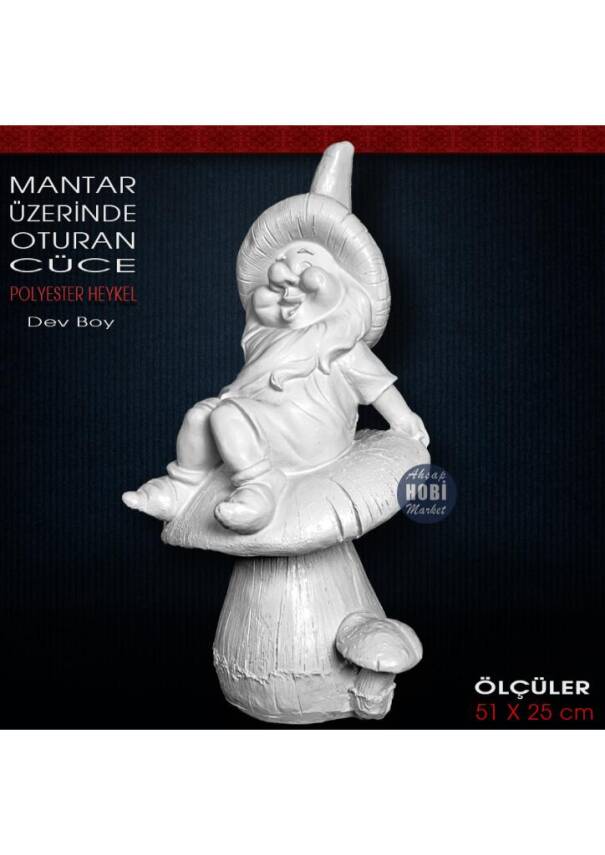 Mantar Üstünde Oturan Cüce Dev Boy (51x25 cm) Ham Polyester - 1