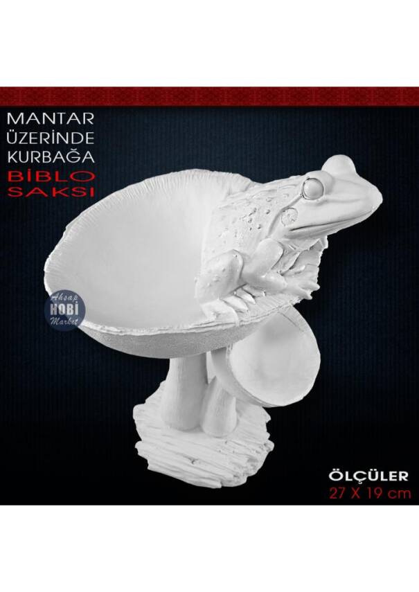 Mantar Üzerinde Kurbağa Biblo Saksı (27x19 cm) Ham Polyester - 2
