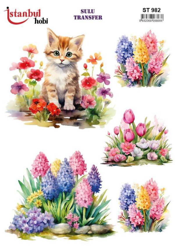Manzara Kedi Desenli Sulu Transfer Kağıdı STI-982 - 1