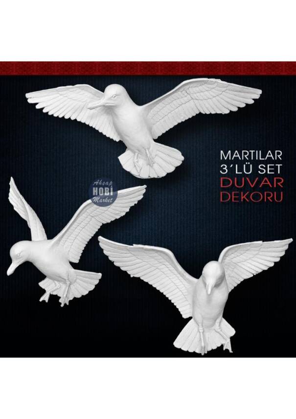 Martı Kuşları Seti Duvar Süsü (3 Parça) Ham Polyester - 1