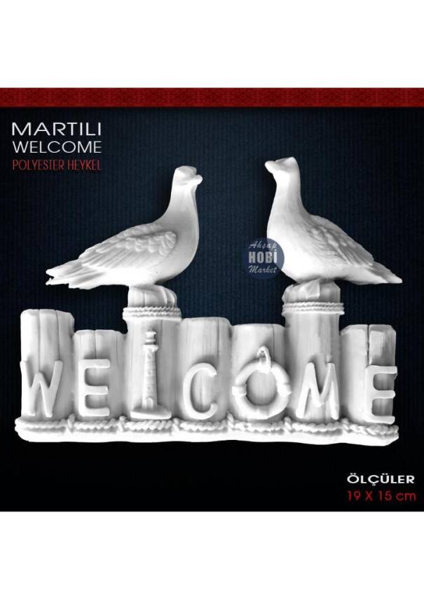 Martılı Marine Welcome Heykeli (19x15 cm) Ham Polyester - 1