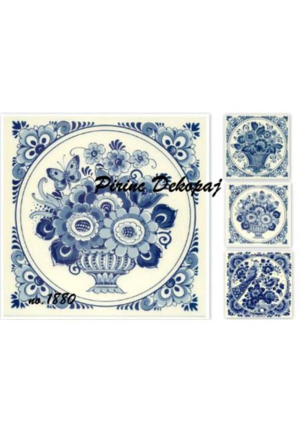 Mavi Çiçek Desenli Pirinç Dekopaj Model : 1880 - 1