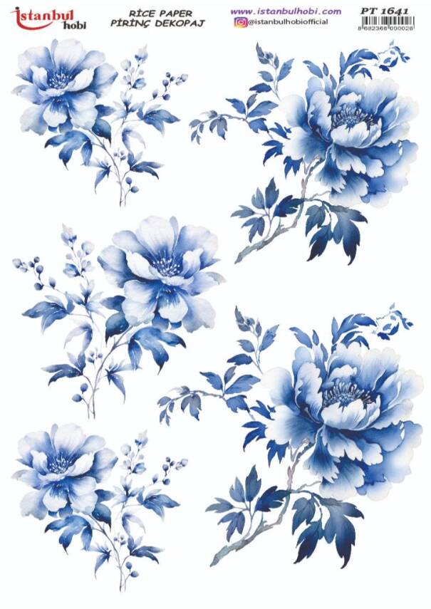 Mavi Çiçek Desenli Pirinç Dekopaj Model : PT 1641 - 1