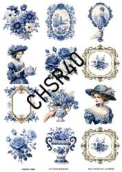 Mavi Gül ve Kadın Desenli Pirinç Dekopaj Model : CHSR40 - Line Art