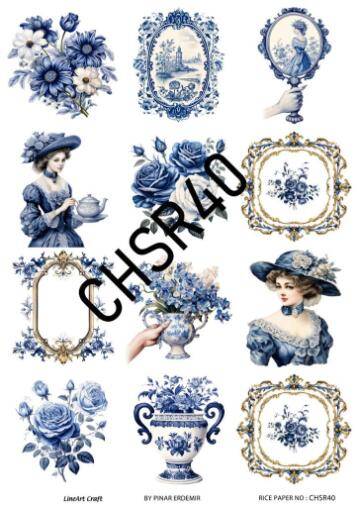 Mavi Gül ve Kadın Desenli Pirinç Dekopaj Model : CHSR40 - 1