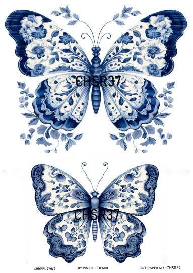 Mavi Kelebek Desenli Pirinç Dekopaj Model : CHSR37 - 1