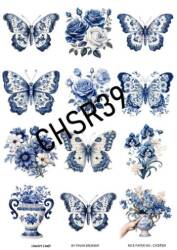 Mavi Kelebek Desenli Pirinç Dekopaj Model : CHSR39 - Line Art