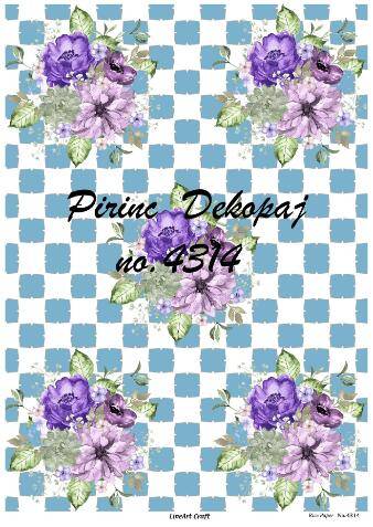 Mavi Mor Çiçek Desenli Pirinç Dekopaj Model : 4314 - 1