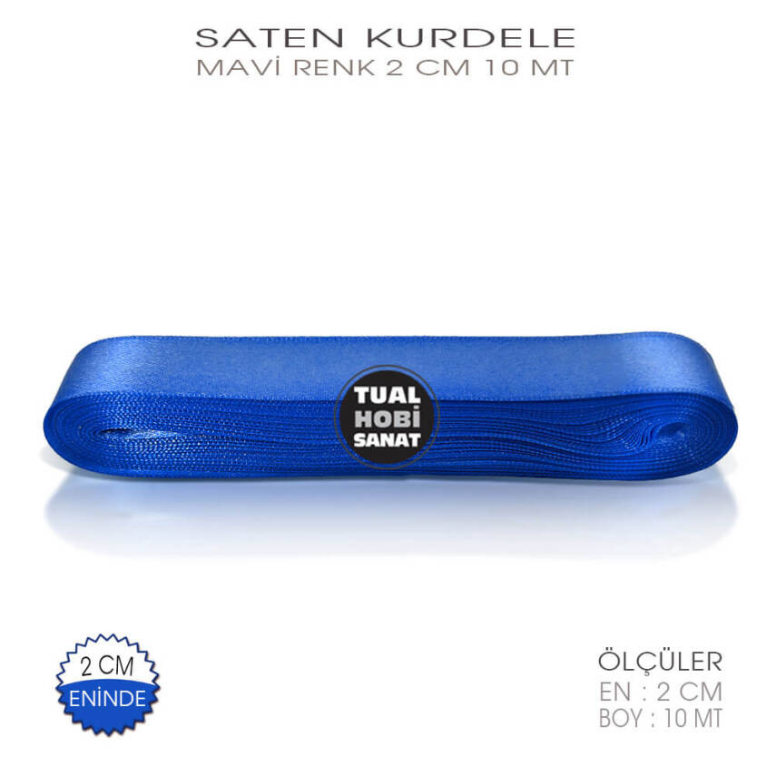 Mavi Renkli Saten Kurdele (Genişlik 2 cm) 10 Metre - 2