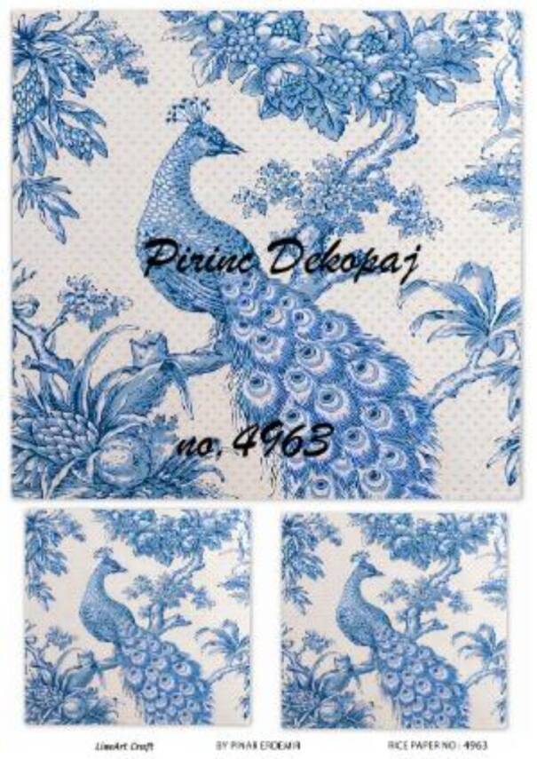 Mavi Tavus kuşu Desenli Pirinç Dekopaj Model : 4963 - 1