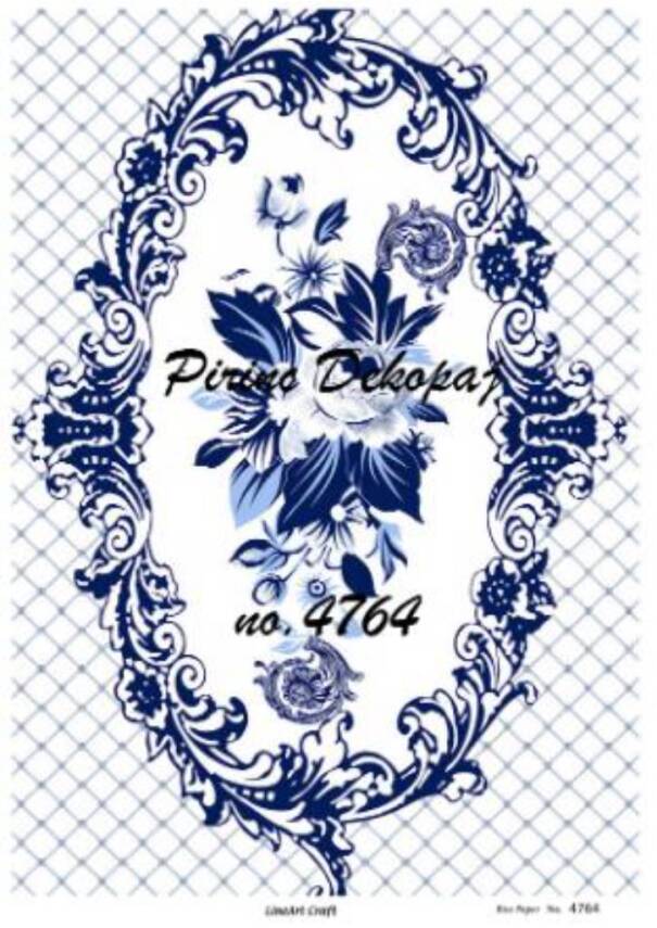 Mavili Çiçek Desenli Pirinç Dekopaj Model : 4764 - 1