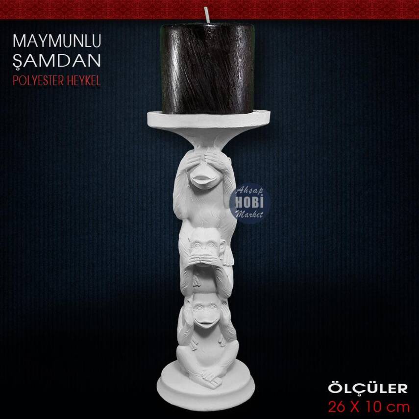 Maymunlu Şamdan Mumluk (26x10 cm) Ham Polyester - 1
