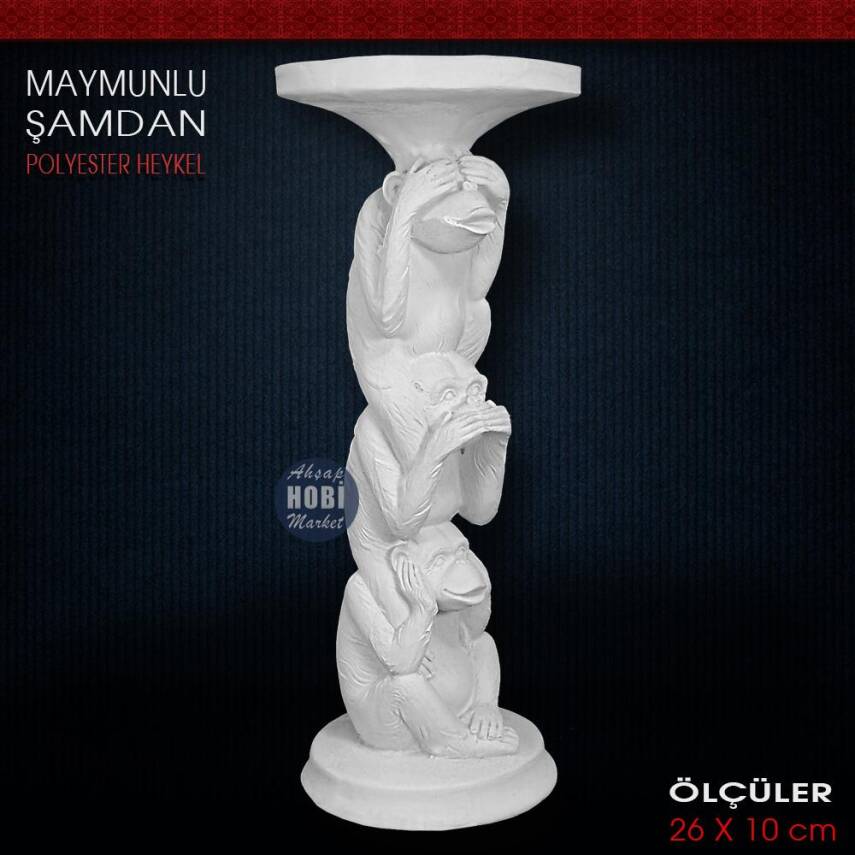 Maymunlu Şamdan Mumluk (26x10 cm) Ham Polyester - 2