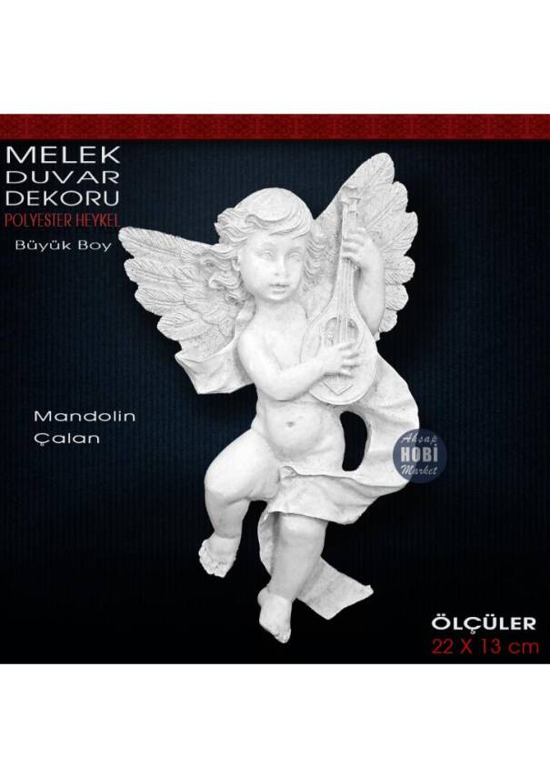Melek Duvar Dekoru Büyük Boy (22x13 cm) Ham Polyester Müzisyen - 1