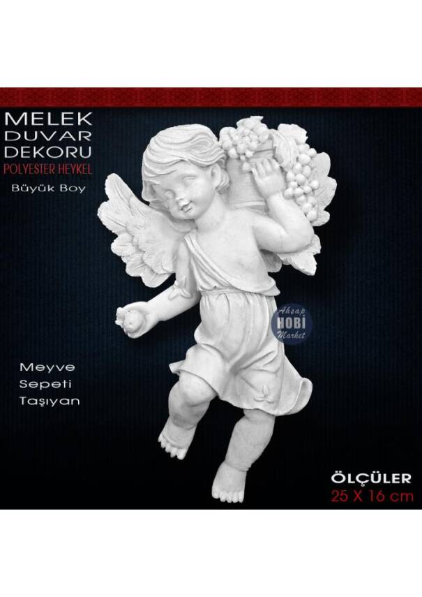Melek Duvar Dekoru Meyve Sepetli (25x16 cm) Ham Polyester Büyük Boy - 1