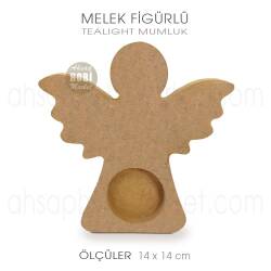 Melek Figürlü Tealight Mumluk (14x14 cm) Ham Ahşap - Tual Hobi Craft İst