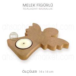 Melek Figürlü Tealight Mumluk (14x14 cm) Ham Ahşap - Tual Hobi Craft İst (1)