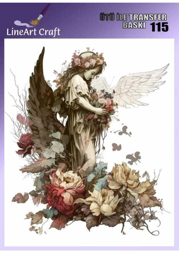 Melek ve Çiçek Desenli Kumaş Transfer Kağıdı LNT-K115 (20x20 cm) - 1