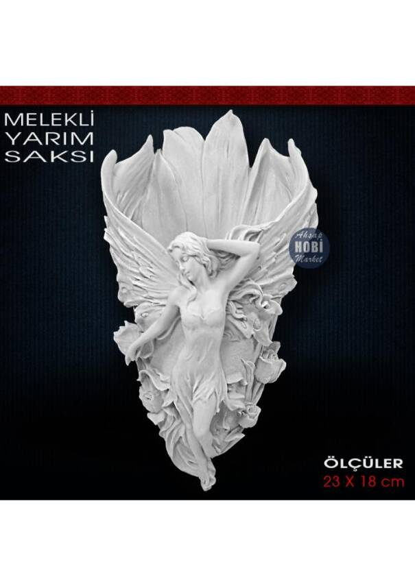 Melekli Yarım Saksı (23x18 cm) Ham Polyester - 1