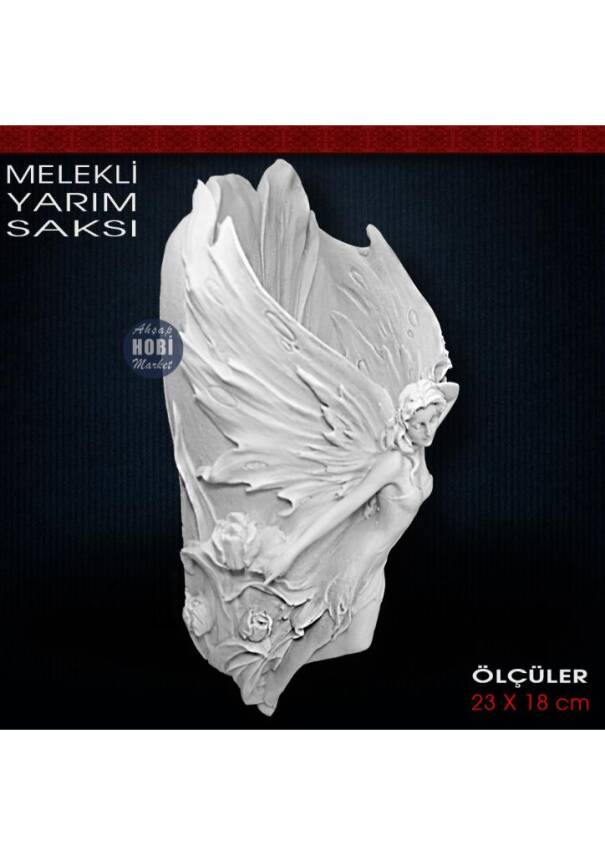 Melekli Yarım Saksı (23x18 cm) Ham Polyester - 2