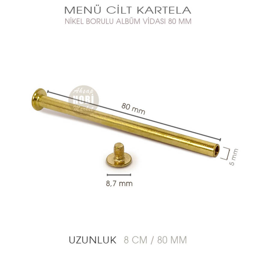 Menü Cilt Kartela Albüm Vidalı Boru (80 mm) Parlak Gold - 3
