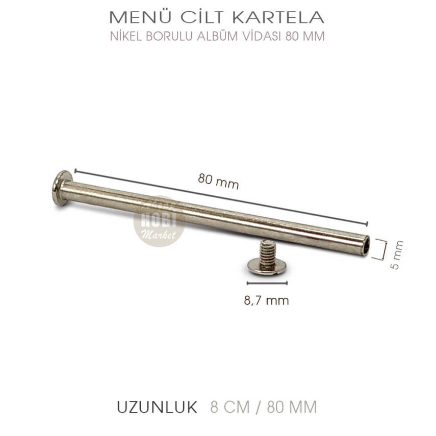 Menü Cilt Kartela Albüm Vidalı Boru (80 mm) Parlak Gümüş - 3
