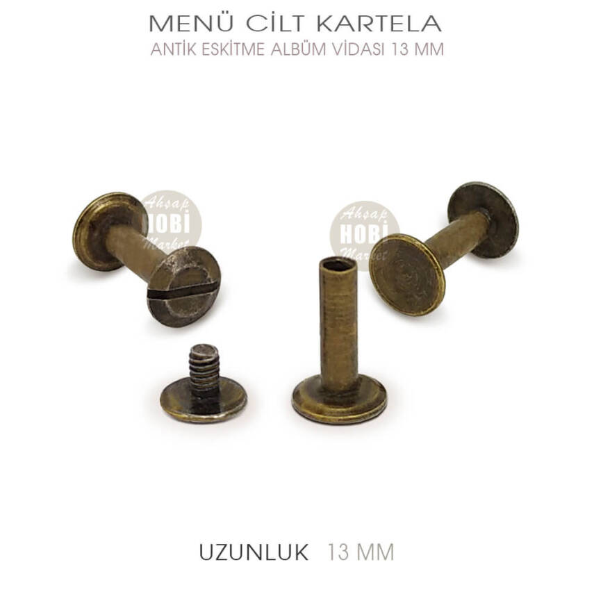 Menü Cilt Kartela Albüm Vidası (13 mm) Antik Altın - 1