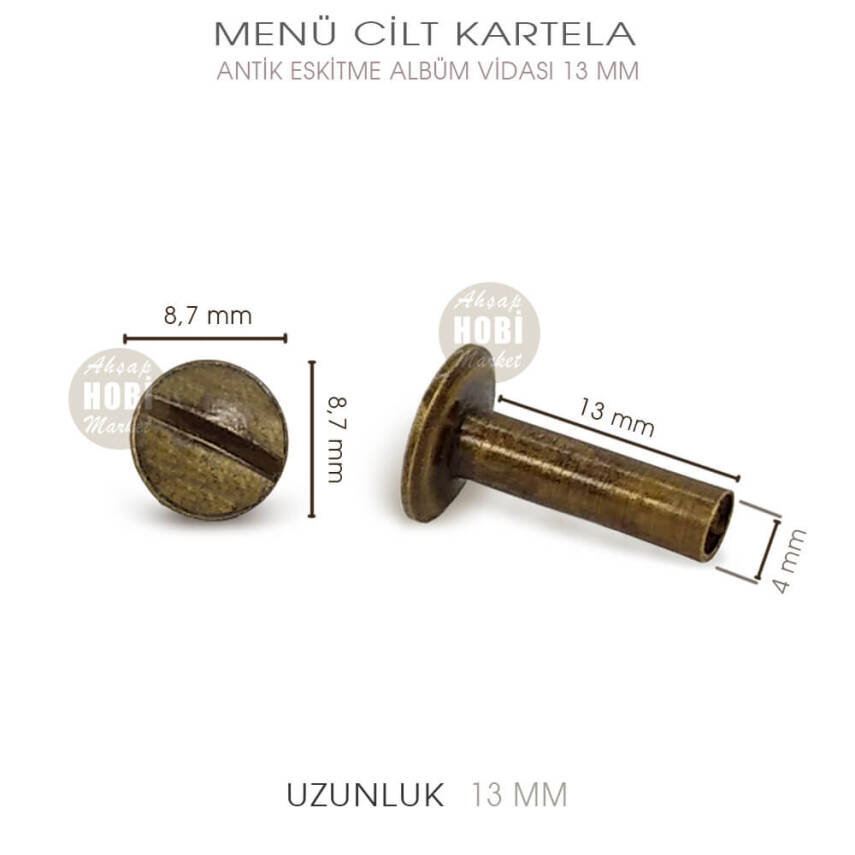 Menü Cilt Kartela Albüm Vidası (13 mm) Antik Altın - 2