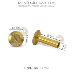 Menü Cilt Kartela Albüm Vidası (13 mm) Parlak Gold - Tual Hobi Sanat (1)