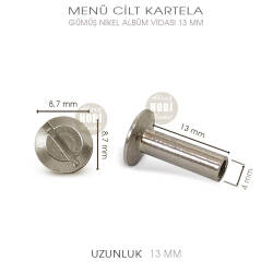 Menü Cilt Kartela Albüm Vidası (13 mm) Parlak Gümüş - Tual Hobi Sanat (1)